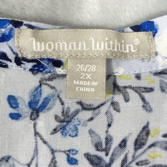 Woman Within Blue Floral Blouse Top Flowy Long Sleeve 2X Causal Coastal V-Neck - Picture 3 of 10